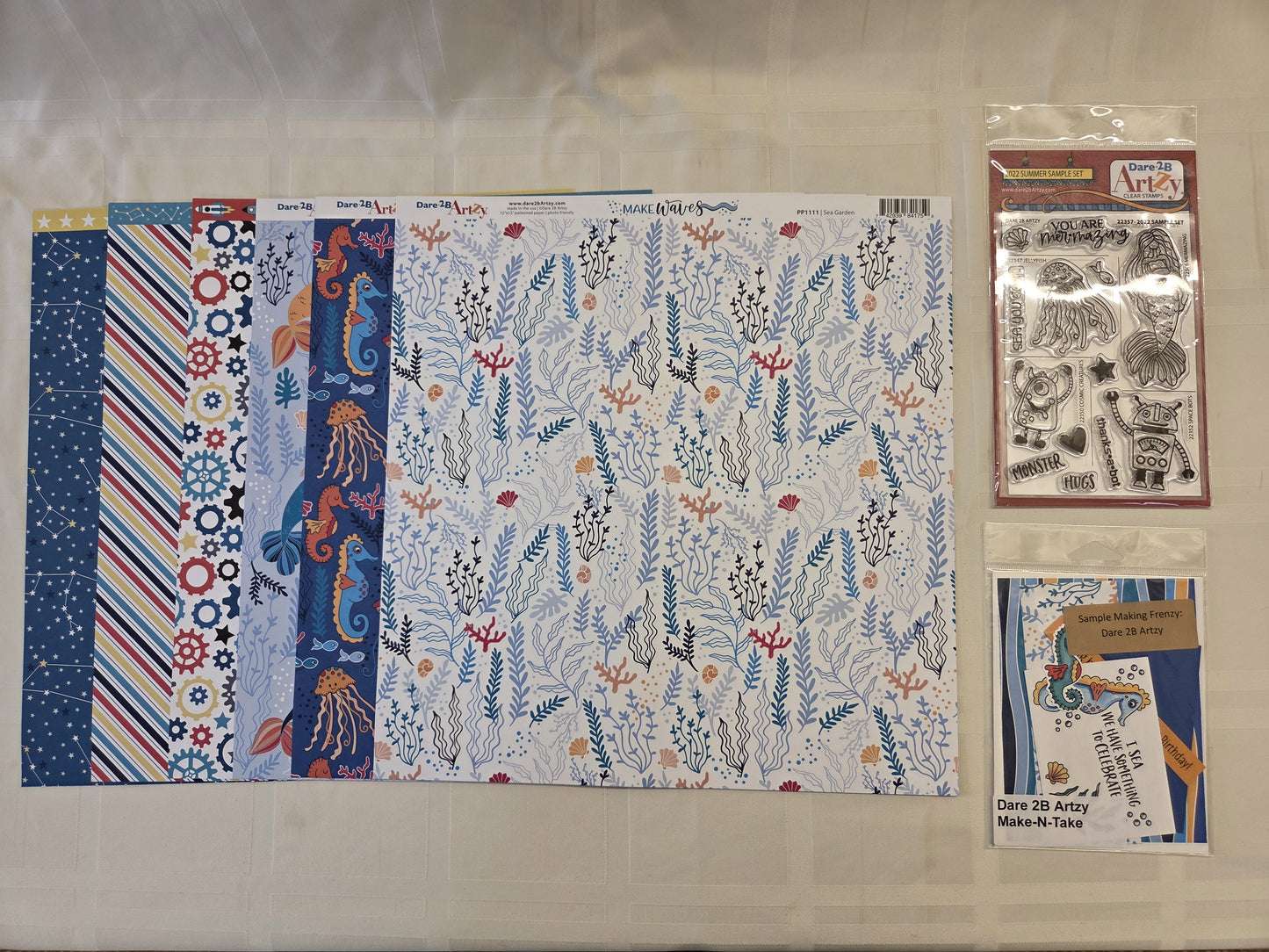 Dare 2B Artzy 6 Color Patterned Paper Set and Stamps, 12x12 "Make Waves"