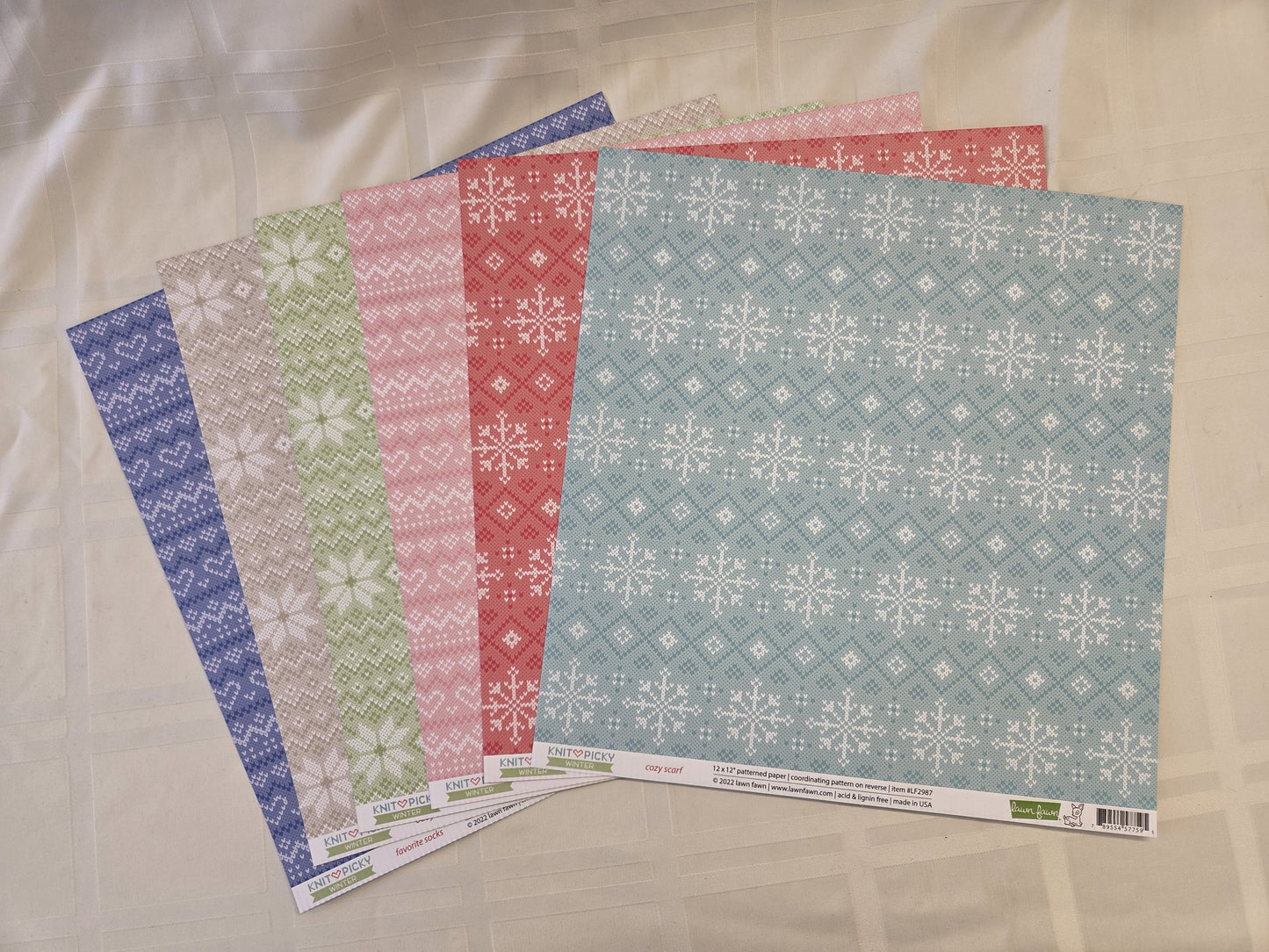 Lawn Fawn 6 Color Patterned Paper Pack 12x12 "Knit Picky"
