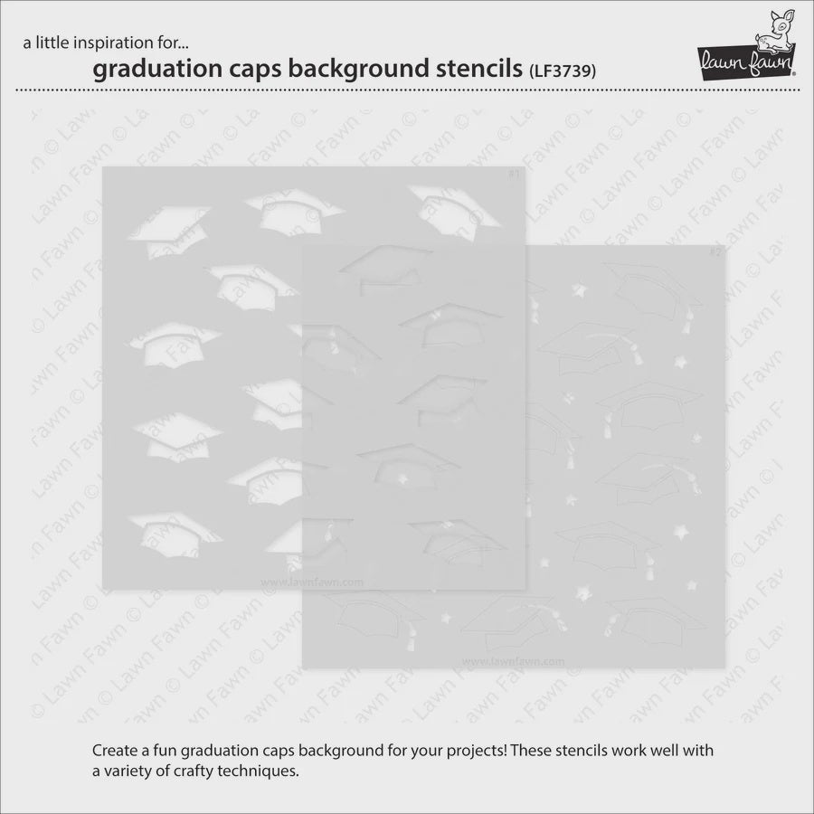 LF GRADUATION CAPS BACKGROUND STENCIL SET