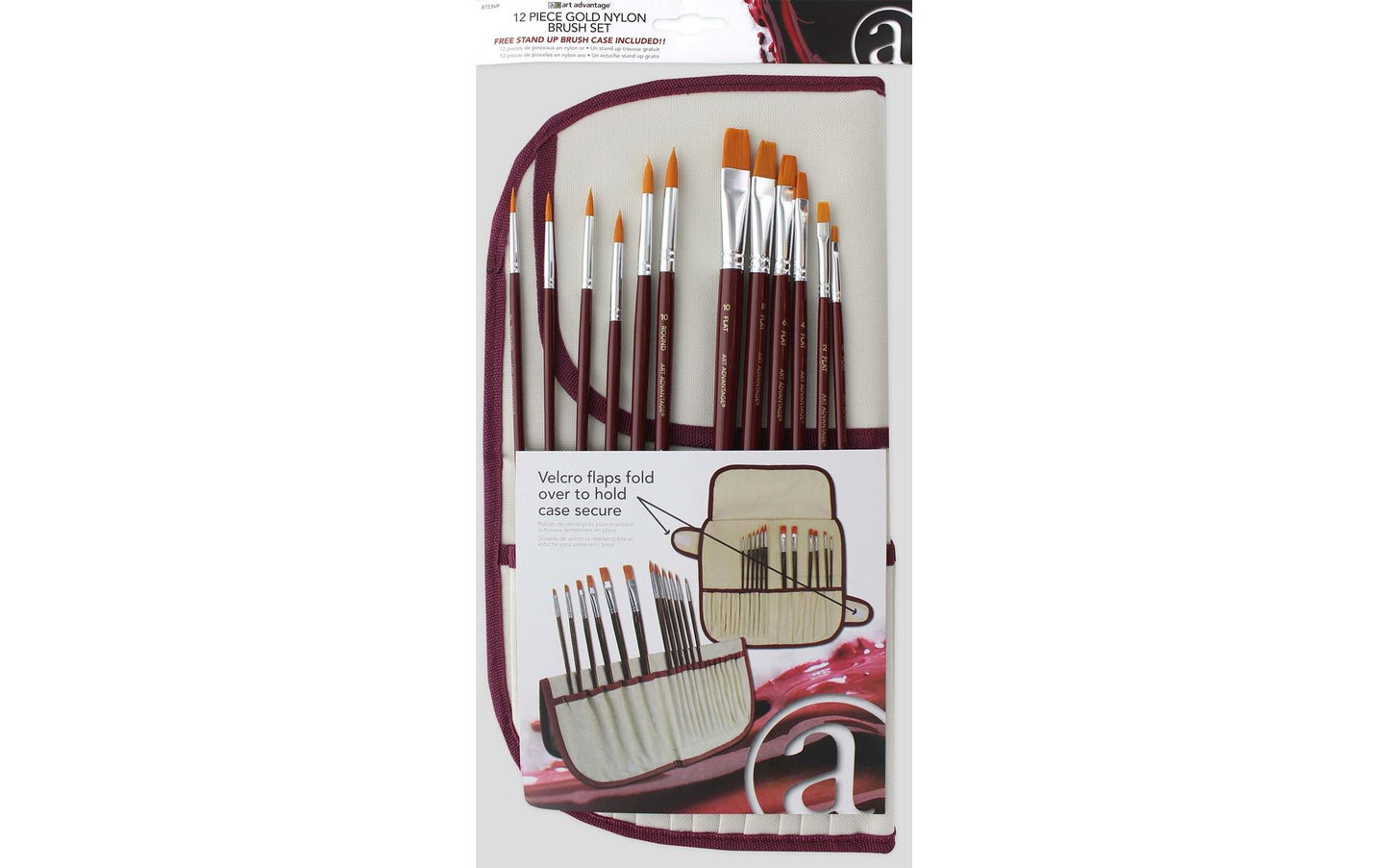 ART AD 12 PIECE GOLD NYLON BRUSH SET W/ CASE