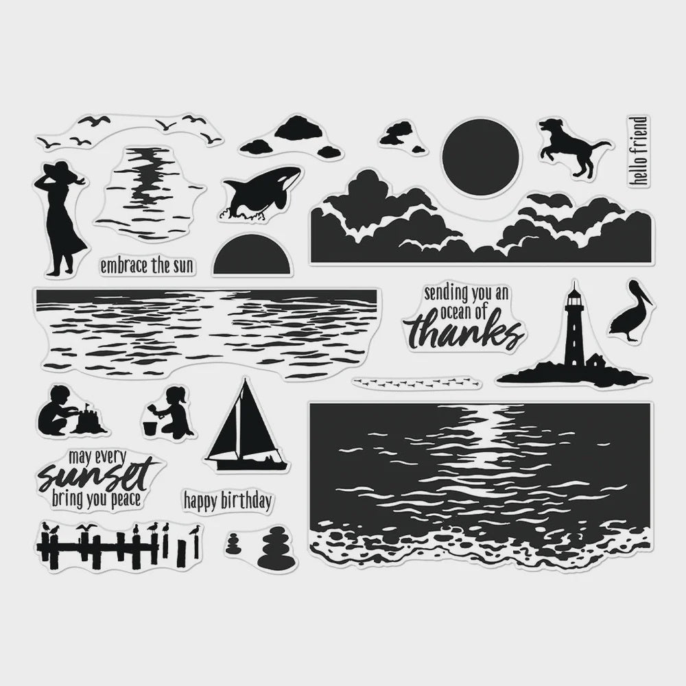 H A SUNSET OVER WAVES COLOR LAYERING STAMP SET