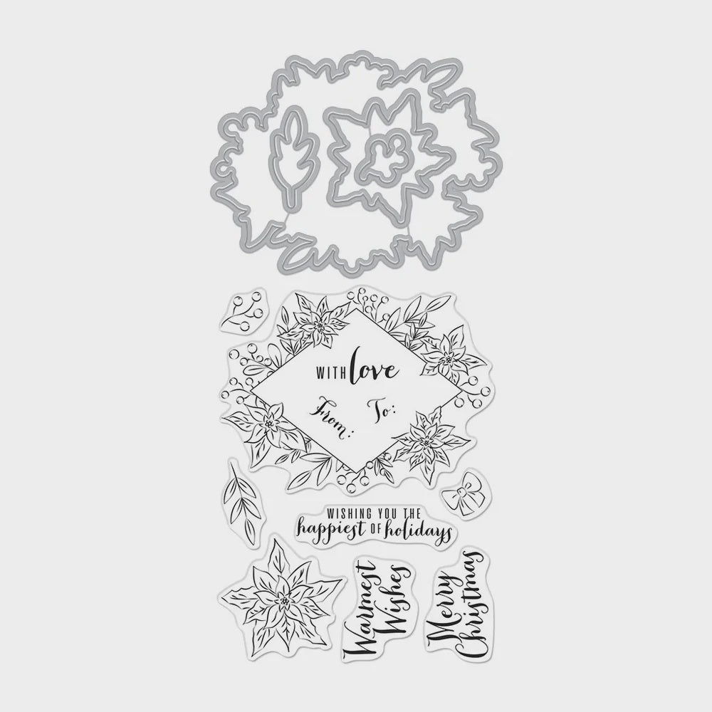 H A DECORATIVE POINSETTIA FRAME STAMP & CUT
