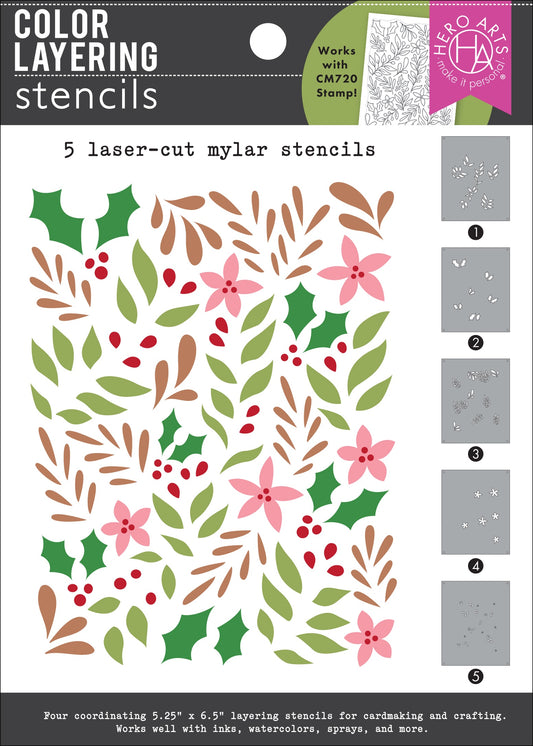 H A COLOR LAYERING CHRISTMAS FOLIAGE STENCILS