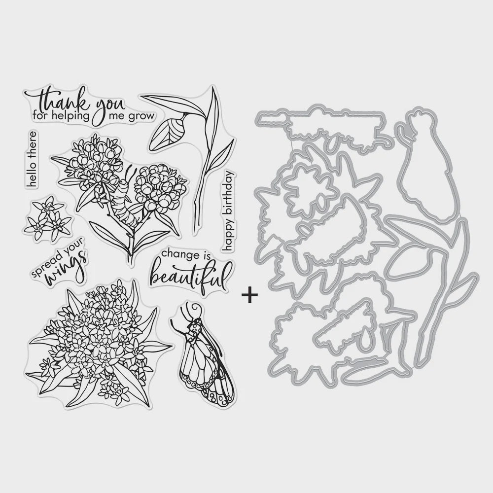 H A MONARCH & MILKWEED STAMP & DIE BUNDLE