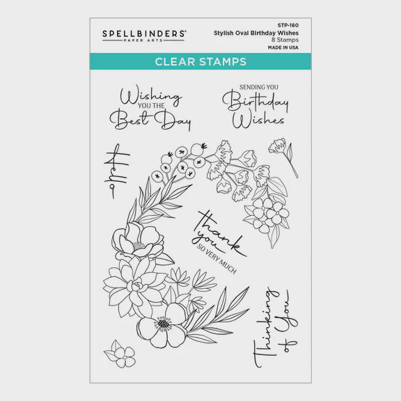 SB STYLISH OVAL BIRTHDAY WISHES CLEAR STAMP SET