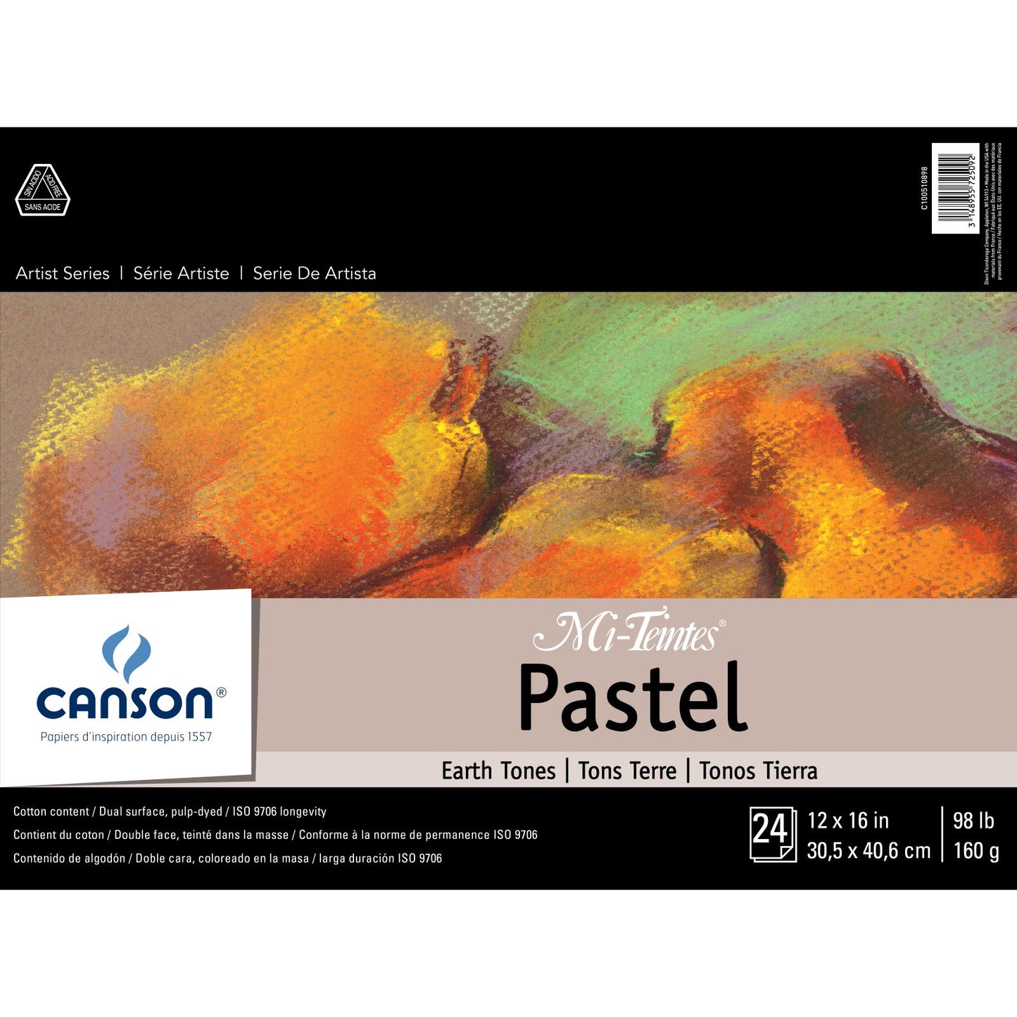 CANSON EARTH COLORS PASTEL PAD 12X16