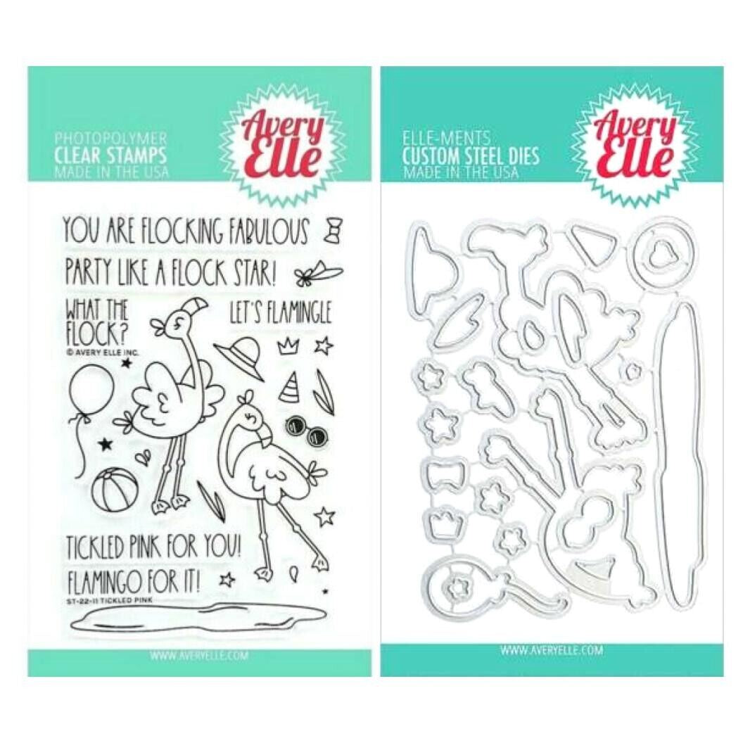 AE TICKLED PINK CLEAR STAMP SET AND MATCHING DIE CUTS