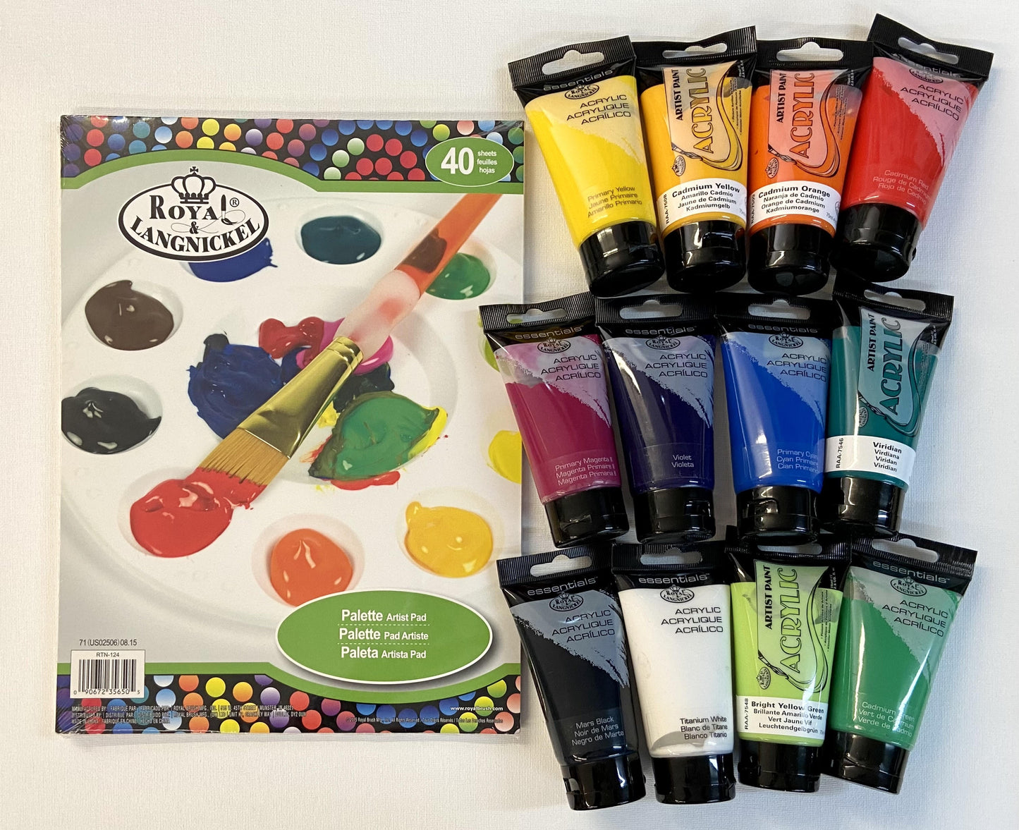 ROYAL ACRYLIC STARTER SET 12 PC & PALETTE PAPER