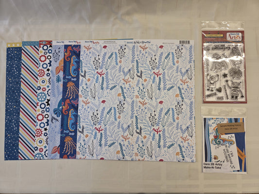 Dare 2B Artzy 6 Color Patterned Paper Set and Stamps, 12x12 "Make Waves"