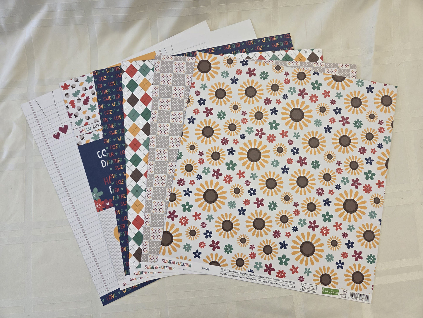 Lawn Fawn 6 Color Patterned Paper 12x12 "Sweater Weather"