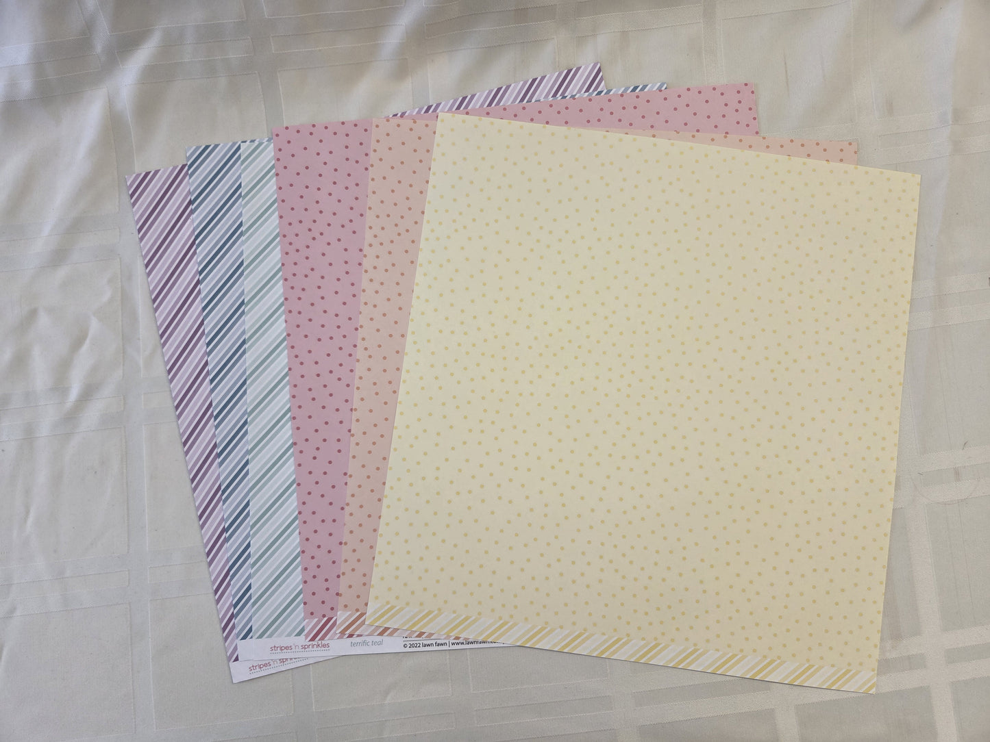 Lawn Fawn 6 Color Patterned Paper Pack 12x12 "Stripes 'n Sprinkles"