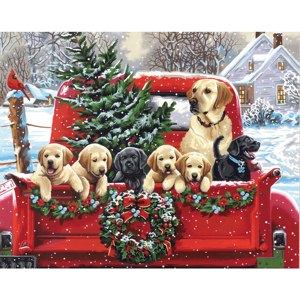 PAINTWORKS HOLIDAY PUPPY TRUCK 20X16