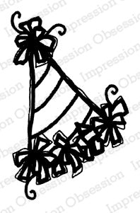 IO DOGS BIRTHDAY HAT WOOD MOUNTED STAMP