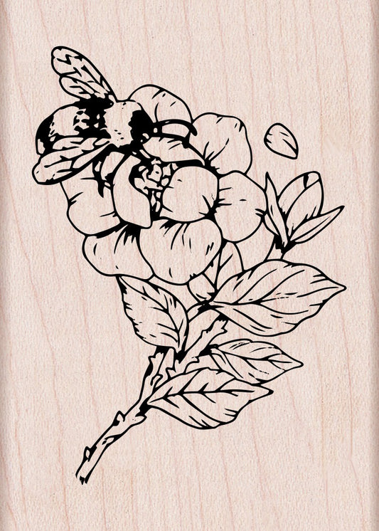 H A BEE AND FLORAL WOOD STAMP