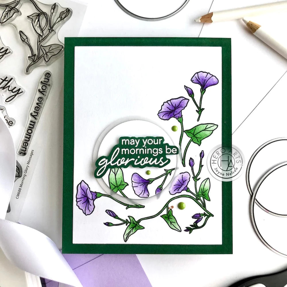 H A MORNING GLORY MESSAGES CLEAR STAMP SET