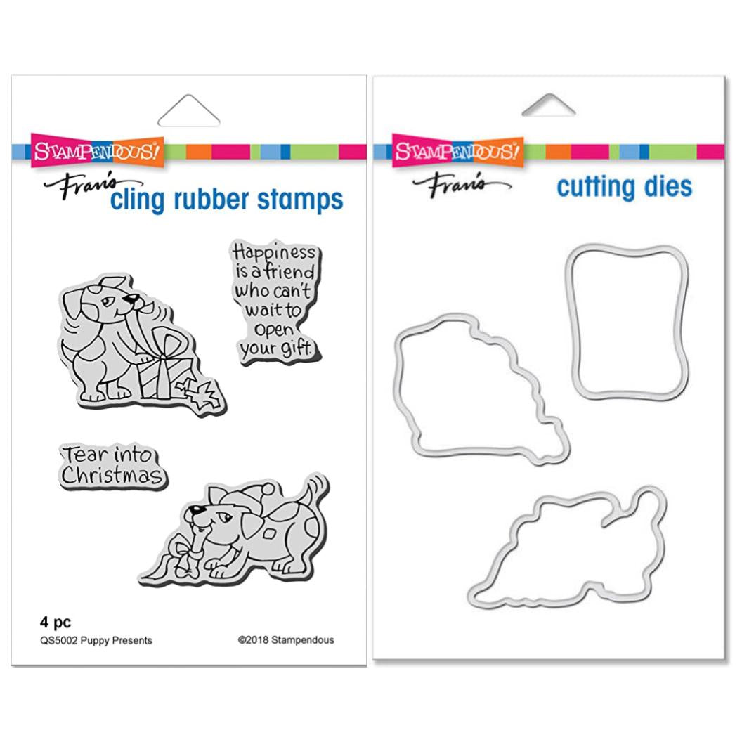 STA PUPPY PRESENTS CLING STAMP AND DIE SET