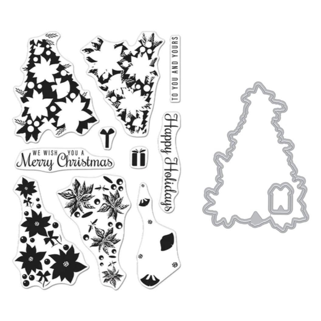 H A COLOR LAYERING POINSETTIA CHRISTMAS TREE STAMP AND DIE BUNDLE