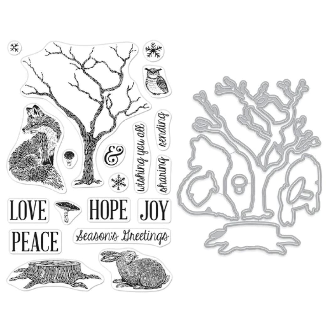 H A WINTER TREE AND ANIMALS STAMP AND DIE BUNDLE